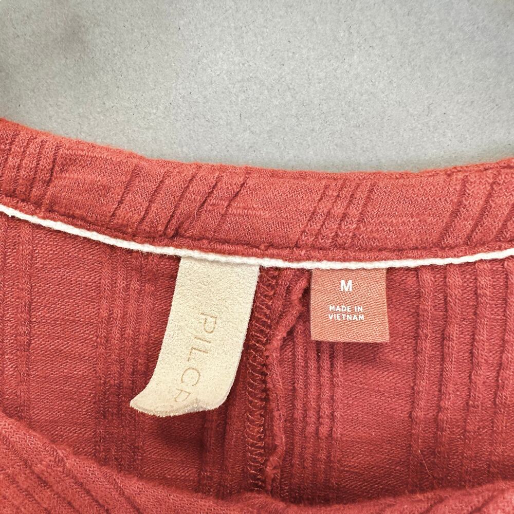 Anthropologie | Pilcro | Rust Red Button-Front Ribbed Long Sleeve Top - Picture 8 of 14